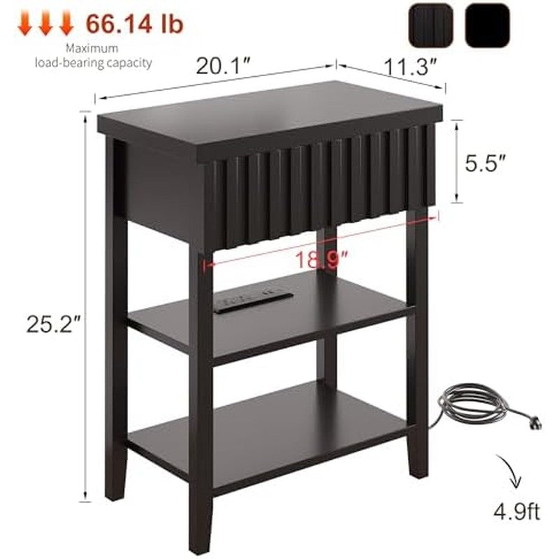 Narrow End Table with Charging Station Set of 2, F Black - back view