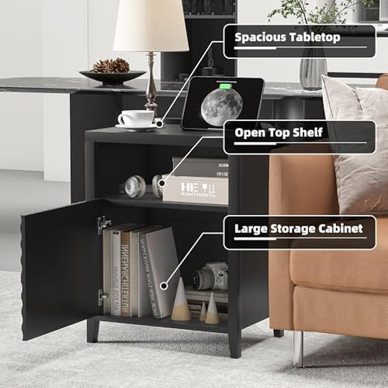 End Table with Charging Station, Modern Nightstand Black - packaging