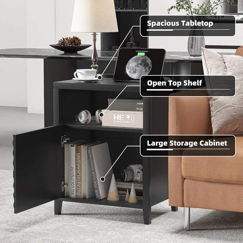 End Table with Charging Station, Modern Nightstand Black - lifestyle look