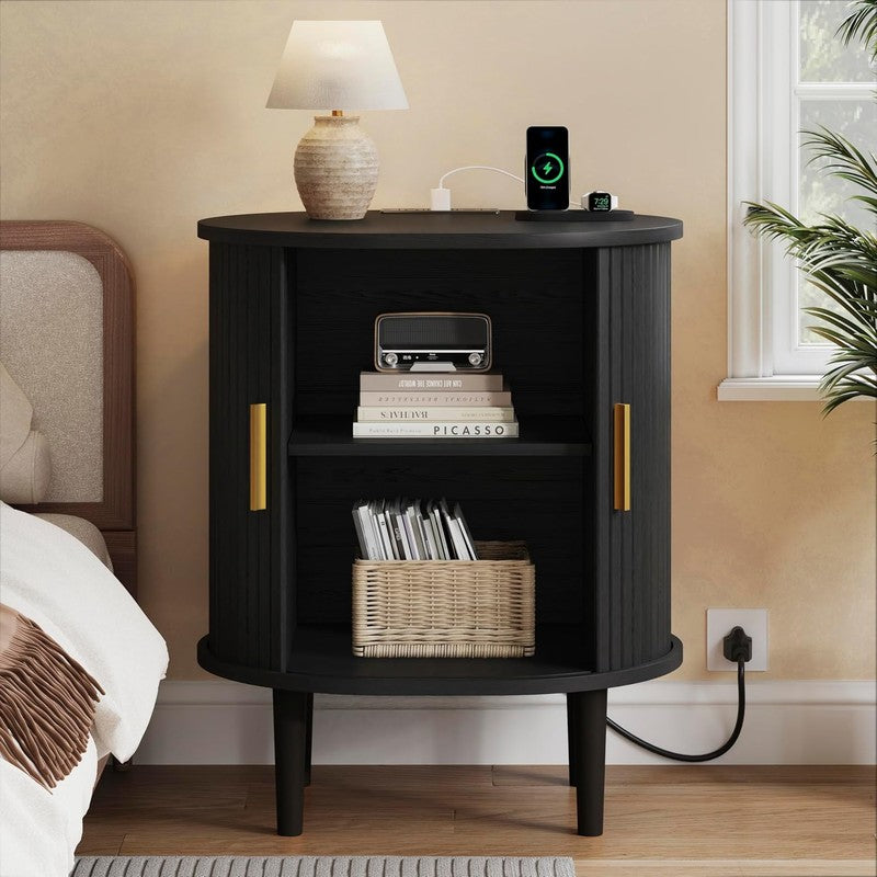 Mid Century Modern Nightstand with Charging Statio Black - fabric and fit