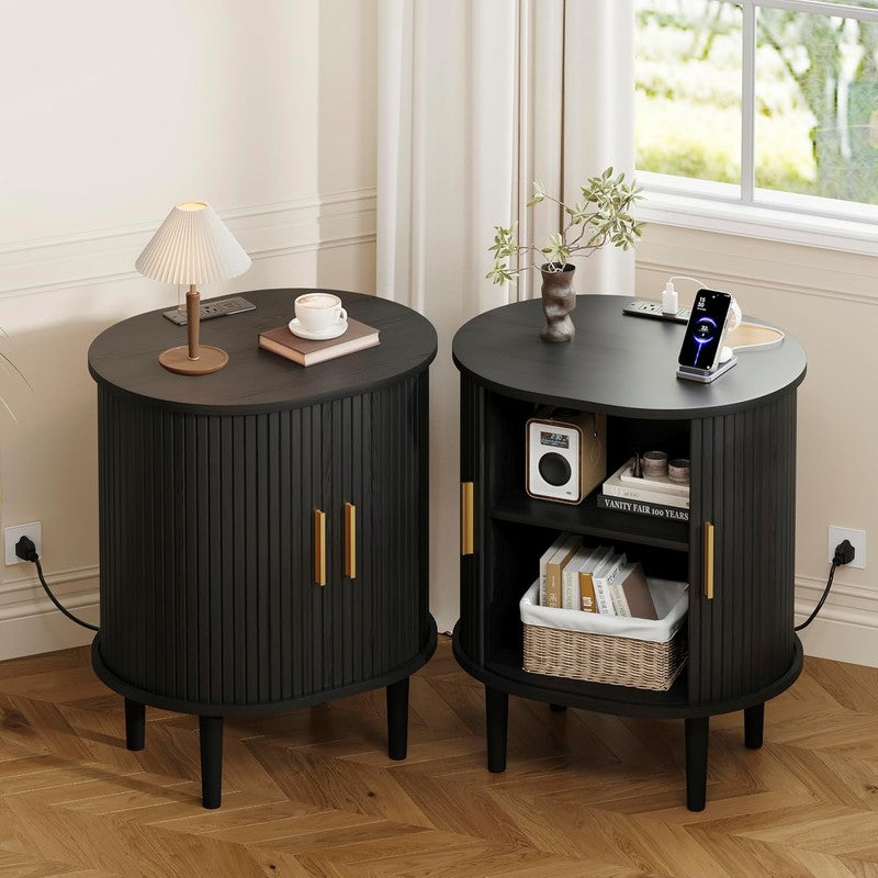 Mid Century Modern Nightstand with Charging Statio Black - top view