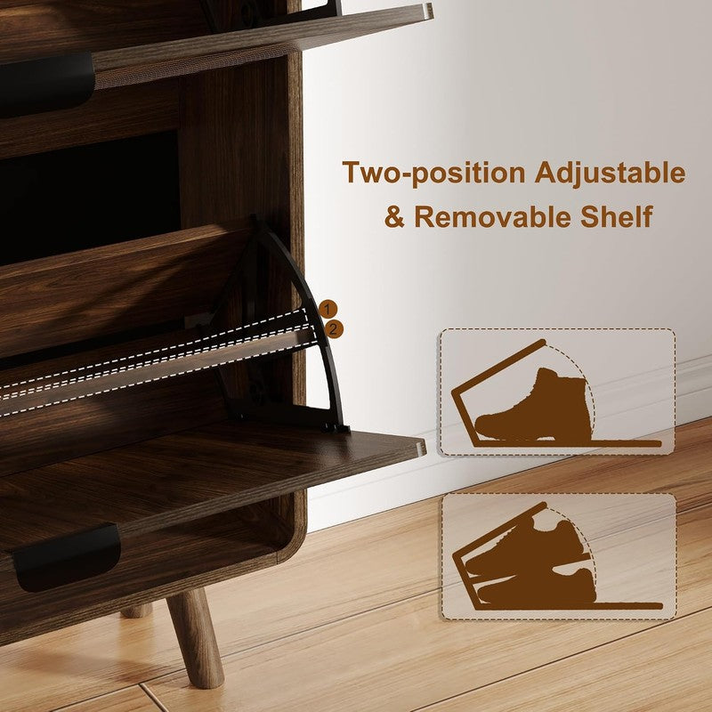 Fluted Shoe Cabinet for Entryway with 2 Flip Drawe Walnut - fabric and fit
