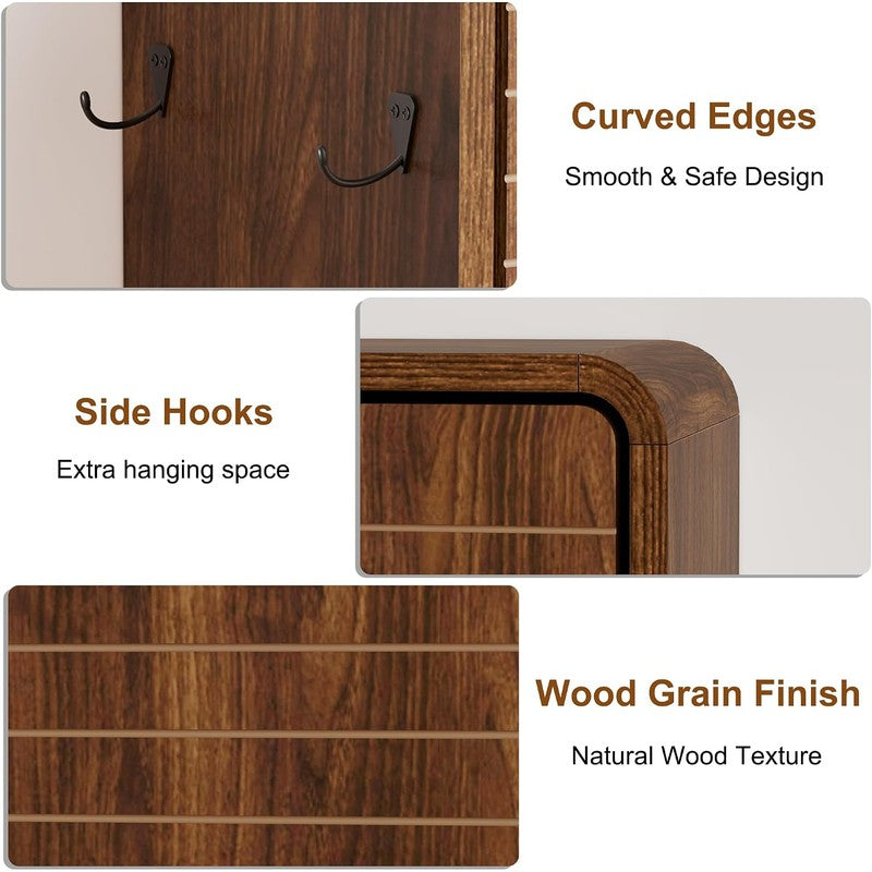 Fluted Shoe Cabinet for Entryway with 2 Flip Drawe Walnut - top view